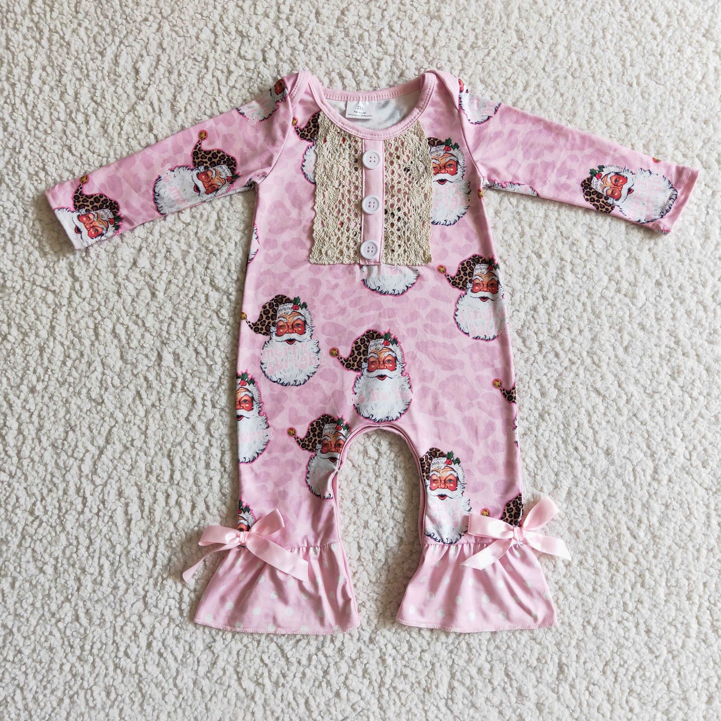 6A7-5 RTS Christmas Santa long sleeve pink girl romper 20230630