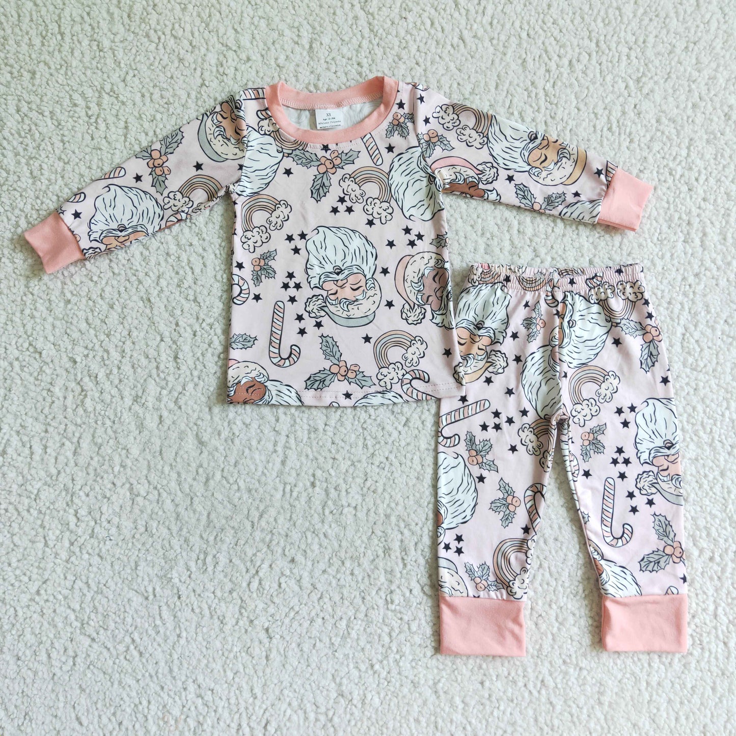 promotion RTS 6 A19-14 Christmas santa cartoon long sleeve girl pajamas outfit