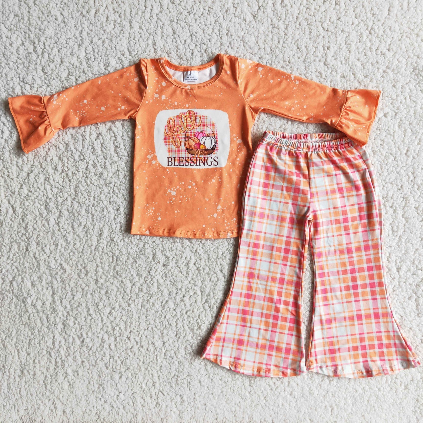 Halloween pumpkin plaid long sleeve bell bottom pant outfit