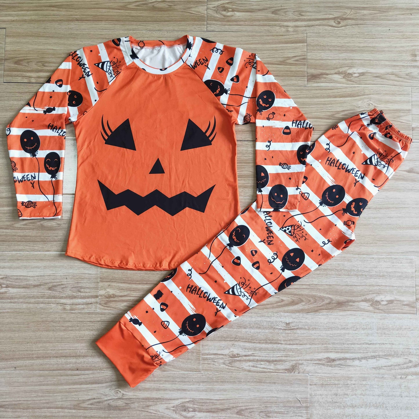 RTS 0812 halloween orange pumpkin long sleeve stripe jogging adult MAMA pajamas