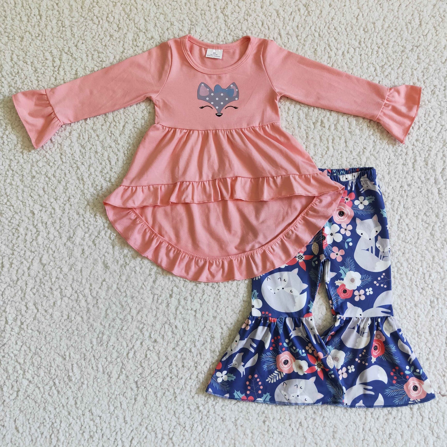 promotion 6 A24-19- Fox applique pink short front long back long sleeves and long pants outfits 0906 RTS