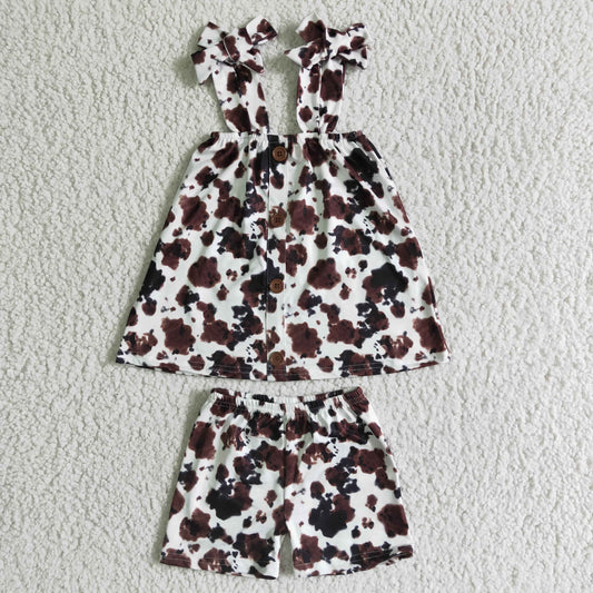 RTS shoulder strap cow print short sleeve shorts girl outfits 0330