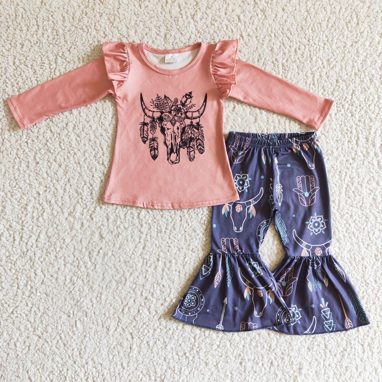 cow pink long sleeve girl outfit 1024 RTS