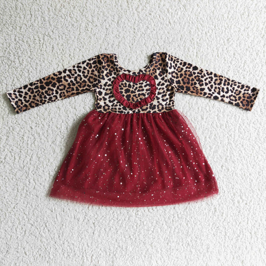 promotion GLD0139 leopard love gauze long sleeve GIRL dress RTS 1101
