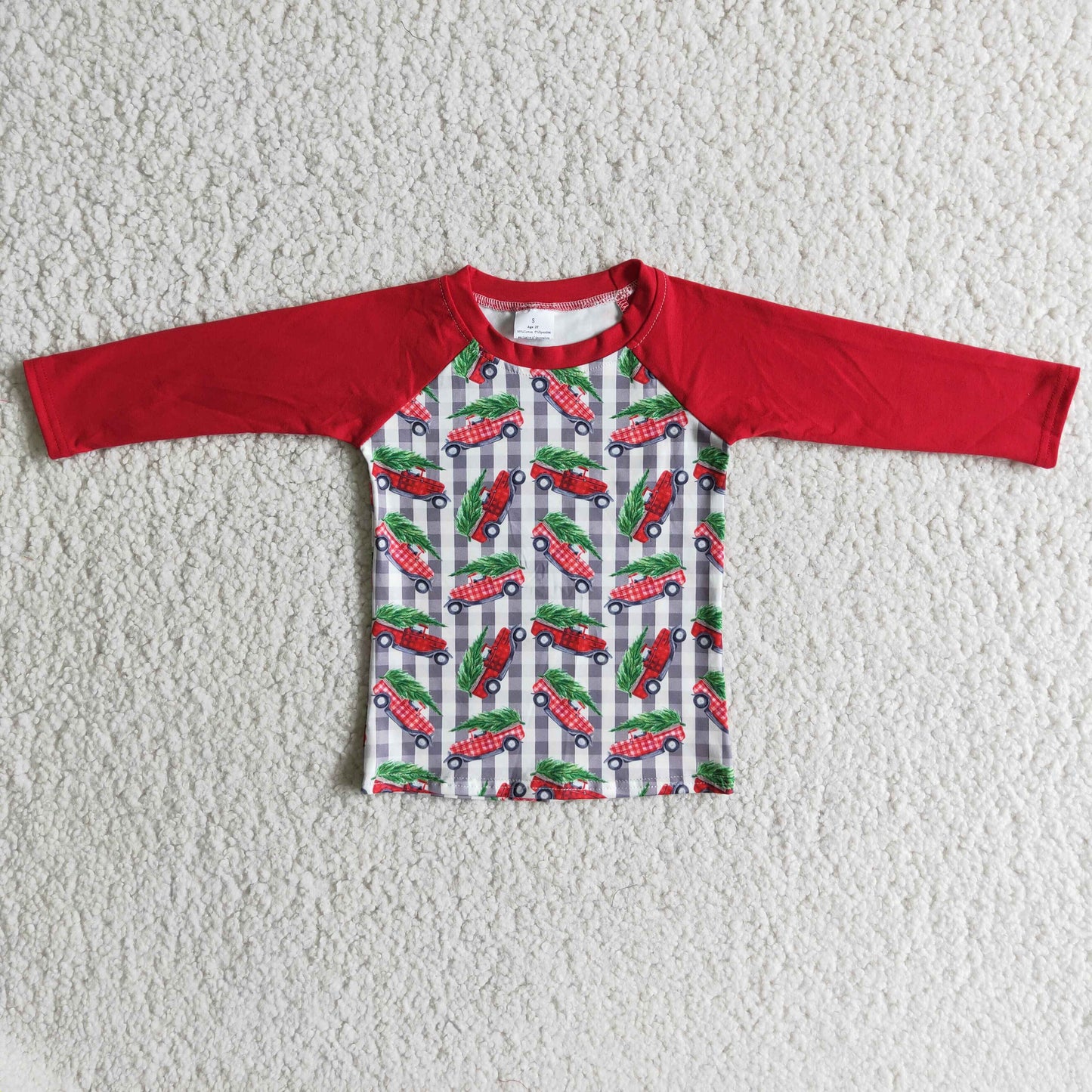 car christmas red raglan boy long sleeve top