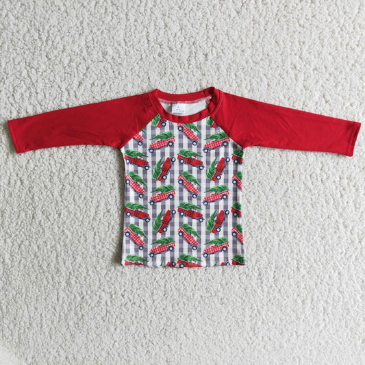 Christmas tree boy red raglan long sleeve top