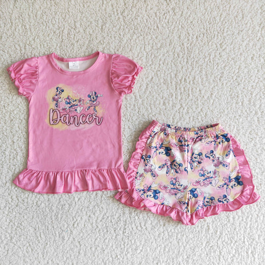 RTS dance mouse pink ruffles short sleeve short pants outfit 0309