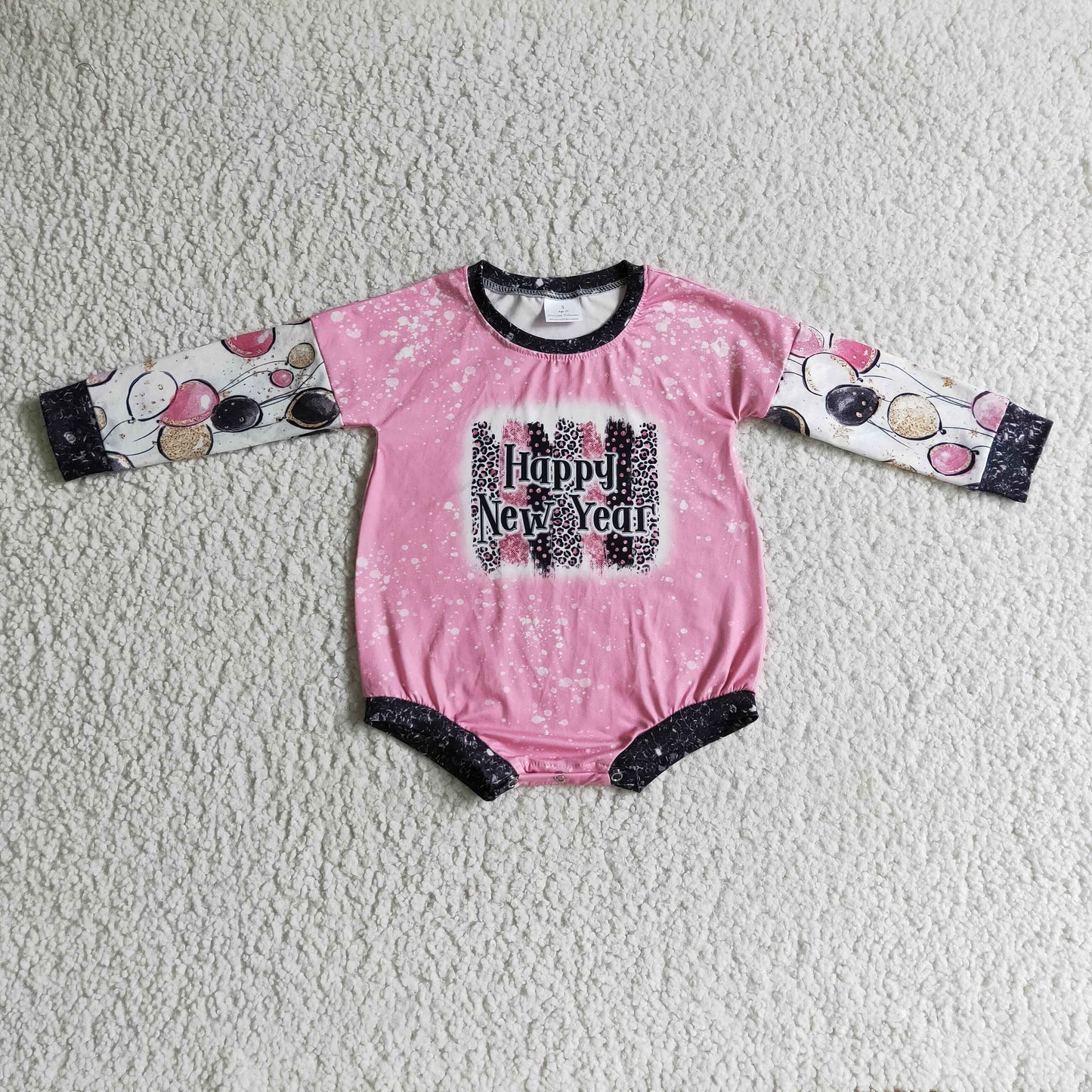 RTS happy new year long sleeve girl bubble romper 1008 LR0184