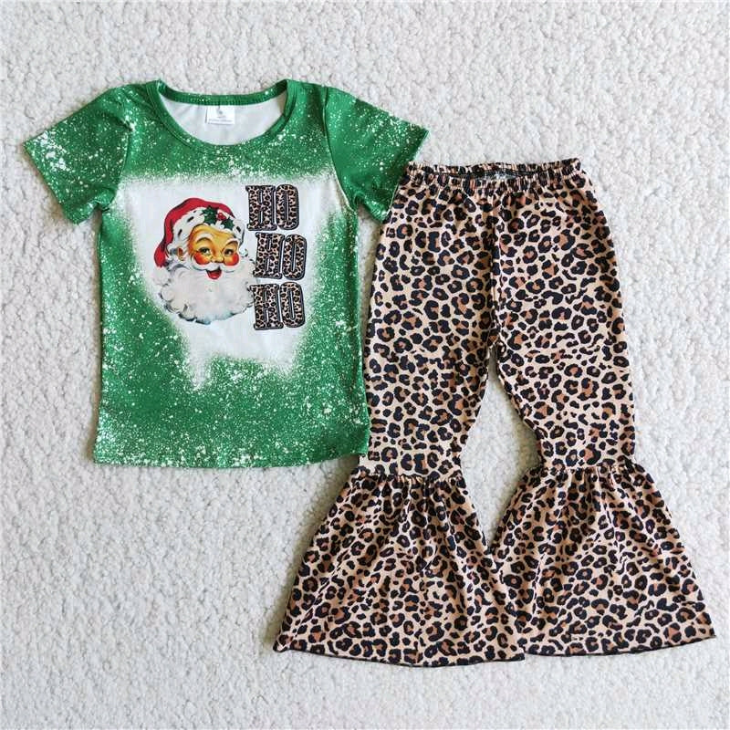 promotion D1-5 RTS christmas Santa Claus green hoho leopard print short sleeve long pants outfits 20230615 rts