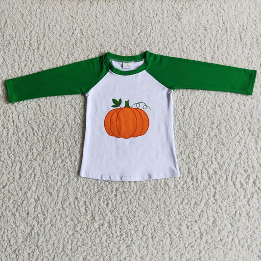 promotion 6 A29-11 Boy green raglan white pumpkin pattern long sleeve top