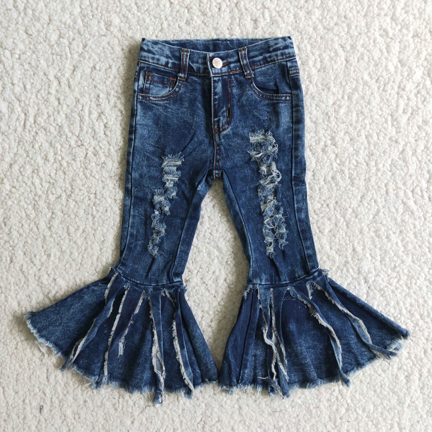 C4-23 tassels dark blue jeans bell bottom denim pant 20230117 RTS