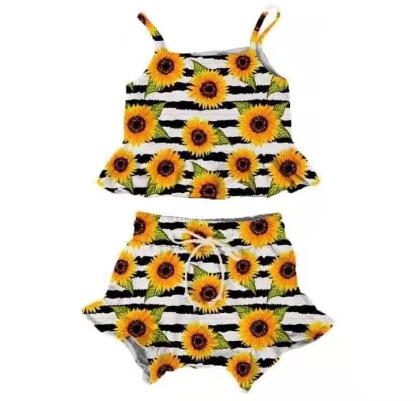 preorder sunflower stripe short sleeve shorts girl outfits 0309