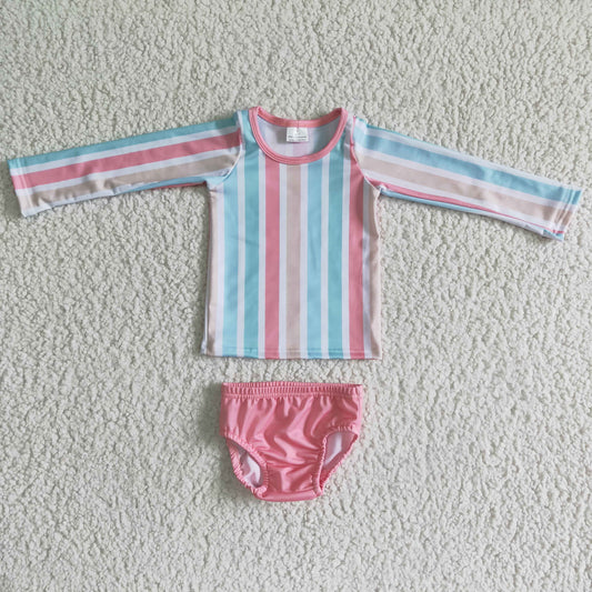 S0020 colorful candy color pink stripes bummie girls swimwear RTS