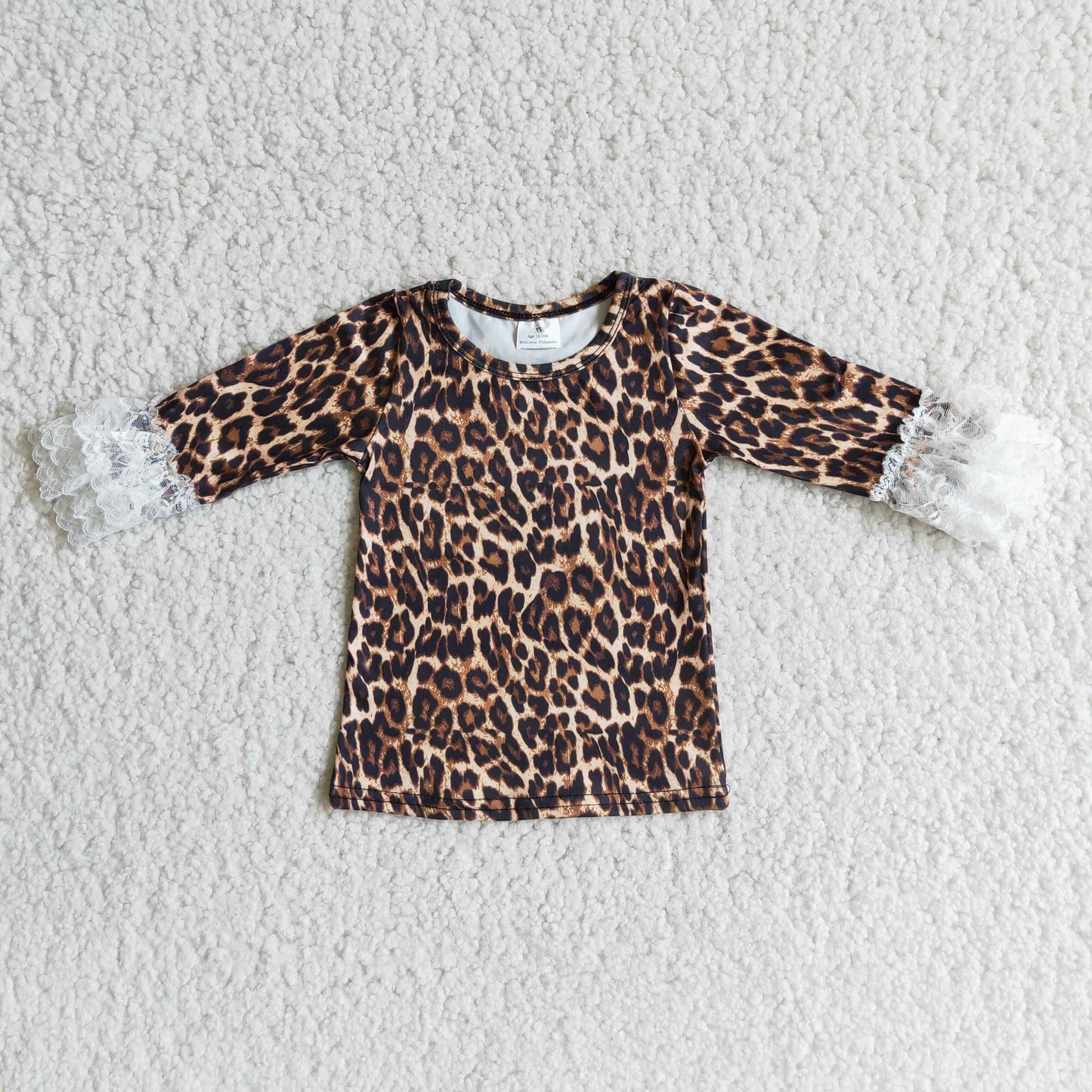 RTS 1017Leopard ruffle lace girl long sleeve top 6A23-4