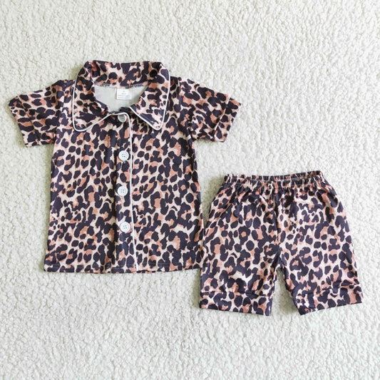 leopard print collar short sleeve pajamas outfits 0309