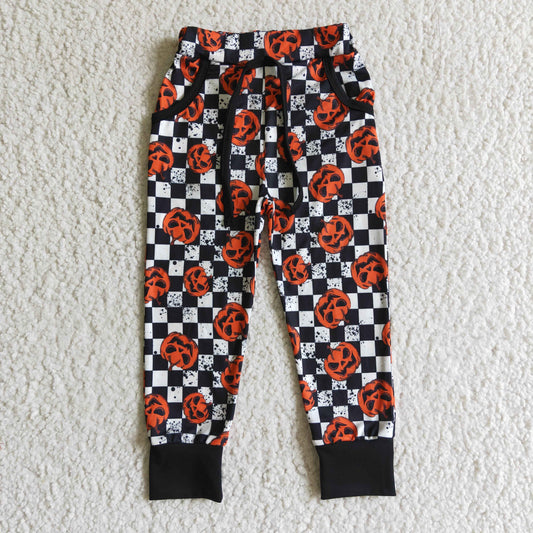 0912 RTS kids halloween pumpkin black white plaid Jogger long pants