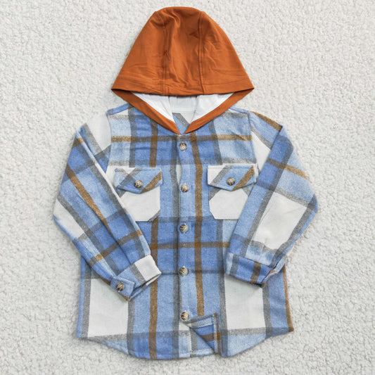 BT0208 blue plaid shirt long sleeve flannel Cotton pullover boy hoodie top RTS 20230111 RTS