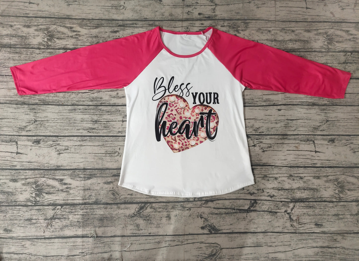 Adult valentine top shirt bless your heart letters red raglan adult long sleeve top mama & kid 20231130 RTS