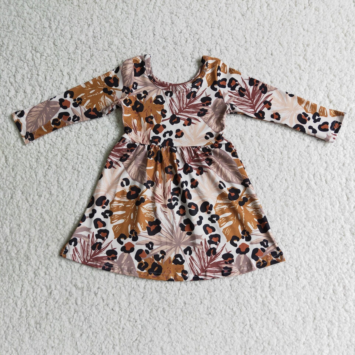 promotion price 6 B7-3 leopard leaves tunic long sleeve dress 202408