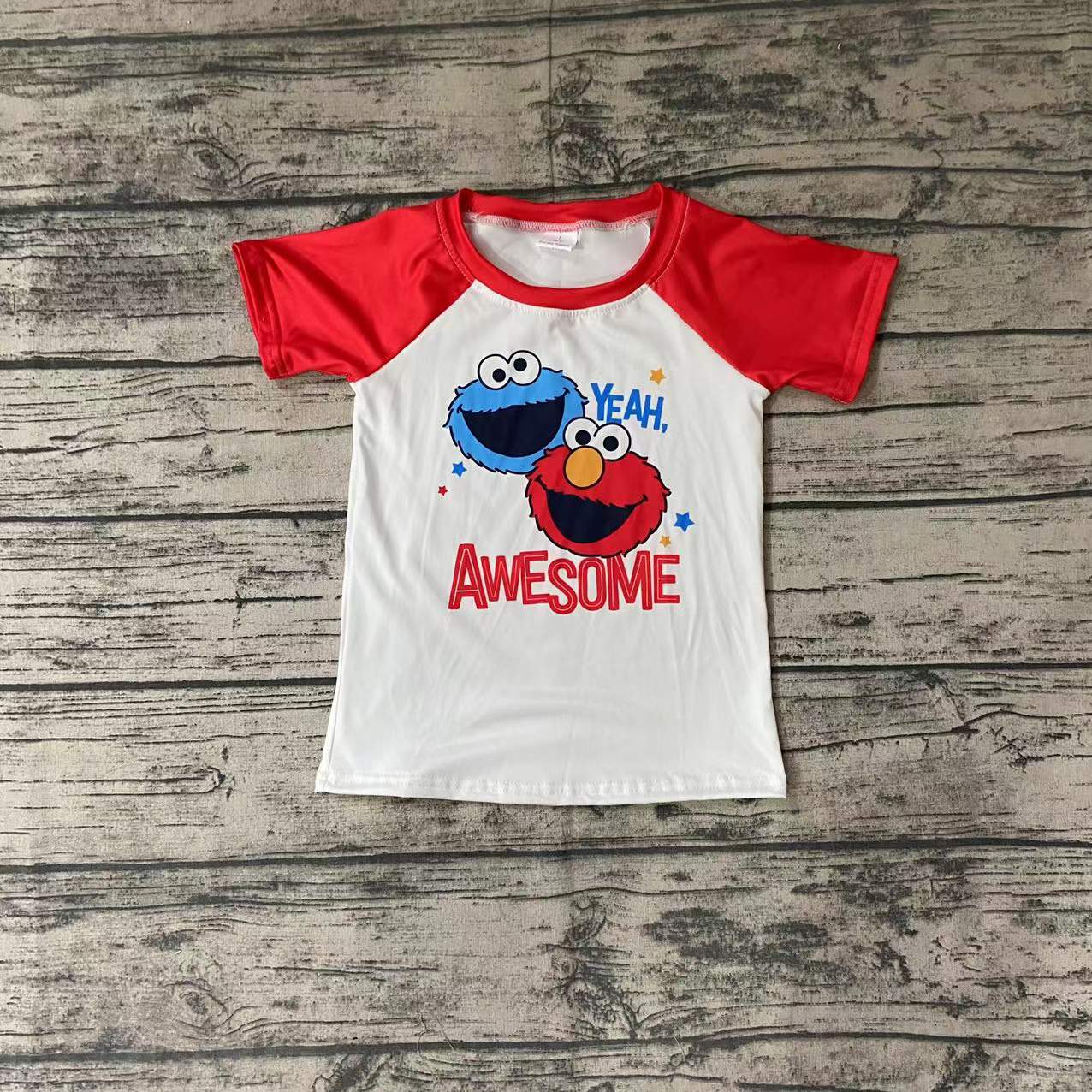 sesame street awesome letters cartoon red raglan boy short sleeve top Jan 0106