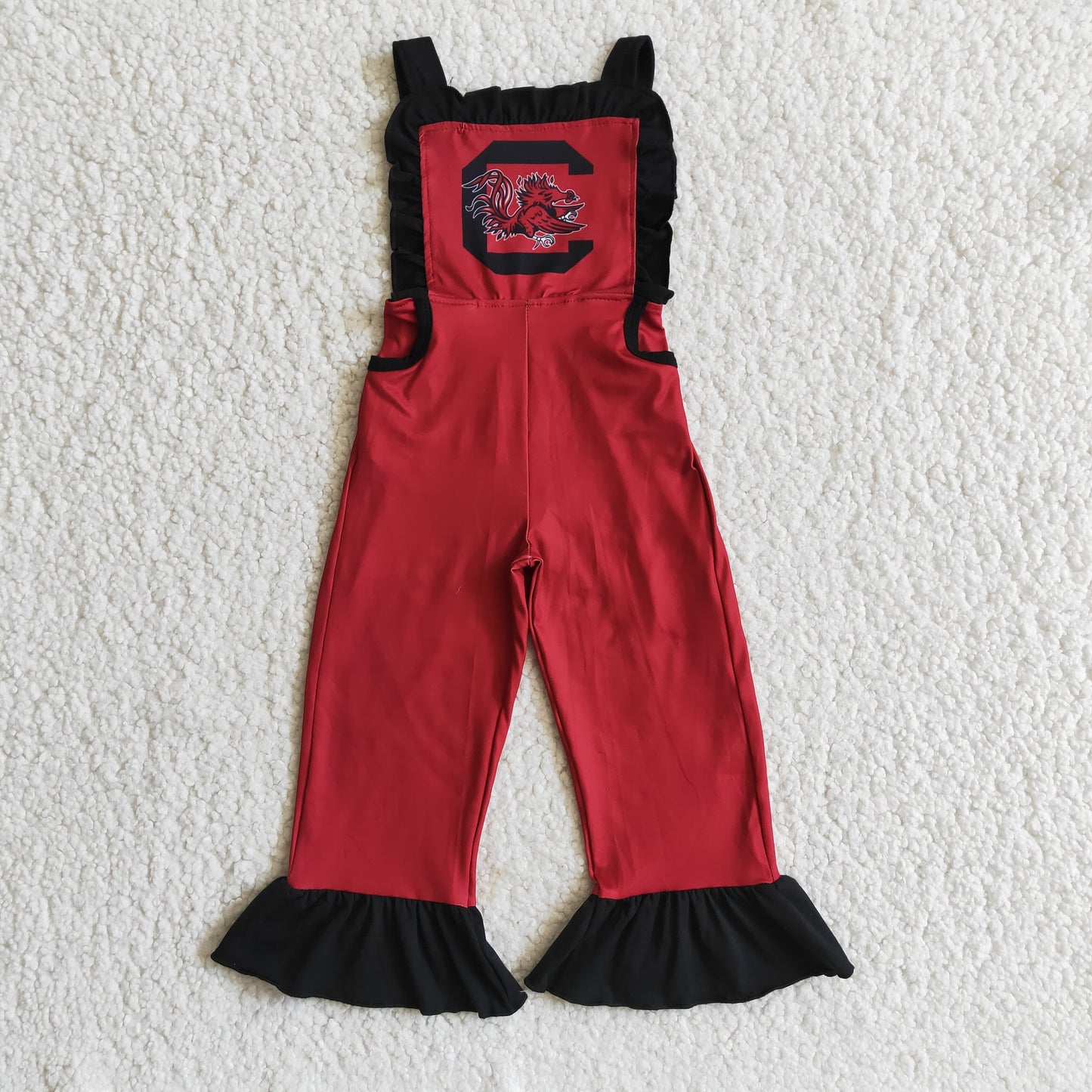 team red black lace suspender pants