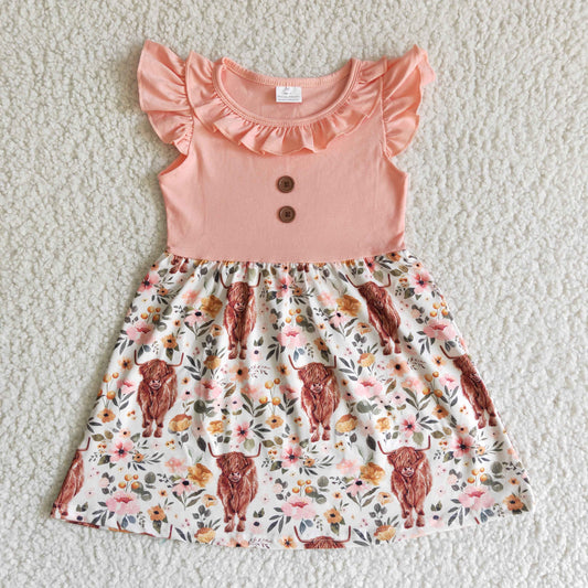 Promotion B13-30 floral cow button flutter short sleeve girl dress 20230323 RTS