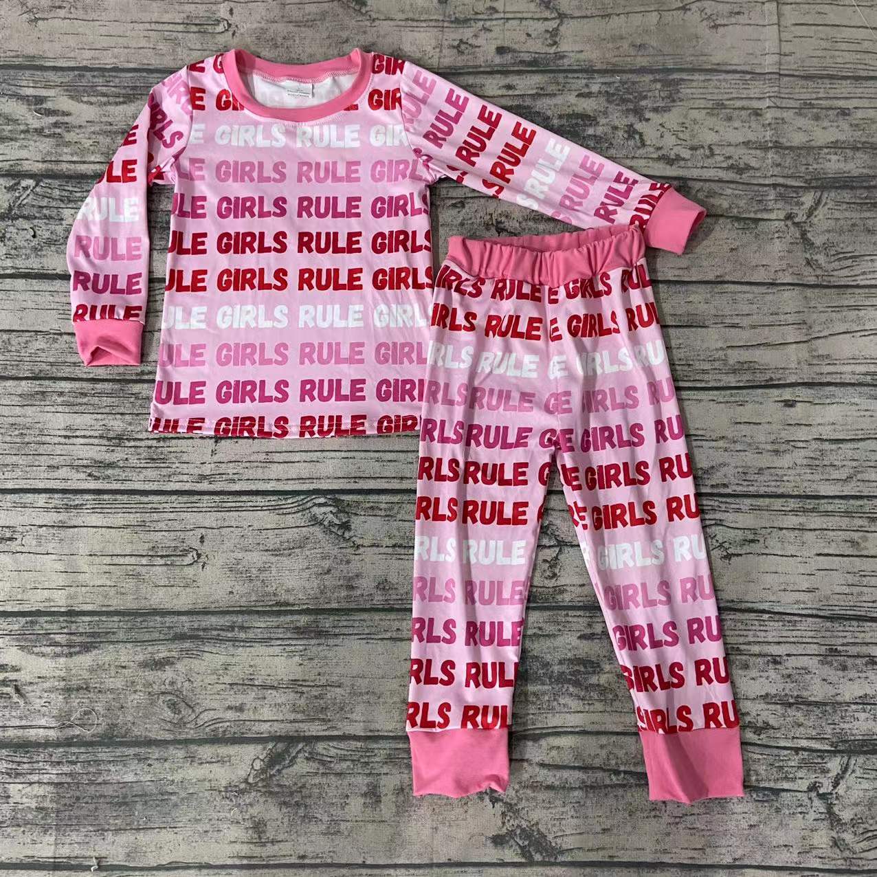 GIRLS RULE letters red pink long sleeve pajamas girl outfit 0111 RTS