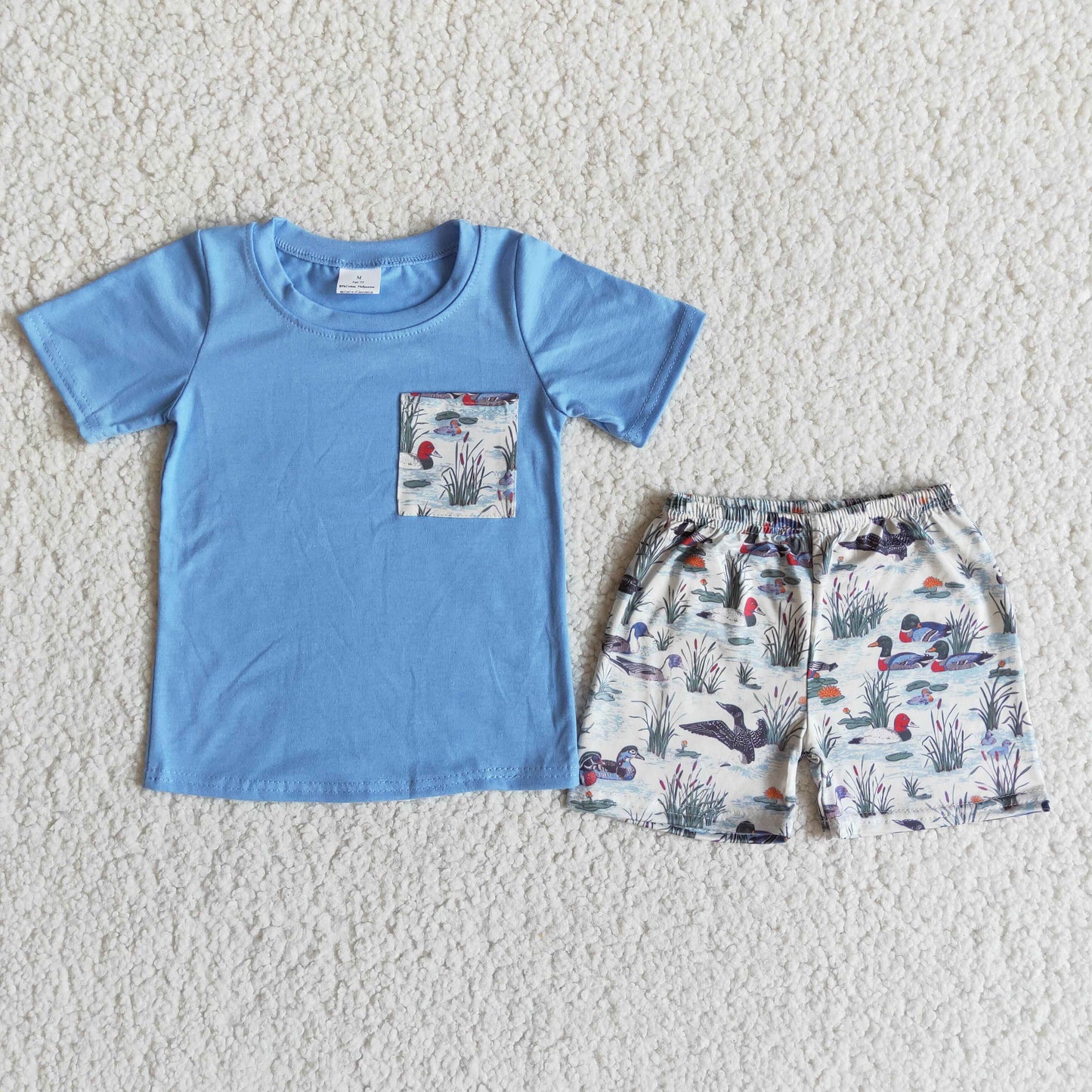 E8-15 duck pocket blue cartoon boy short sleeve shorts outfit RTS 20230516