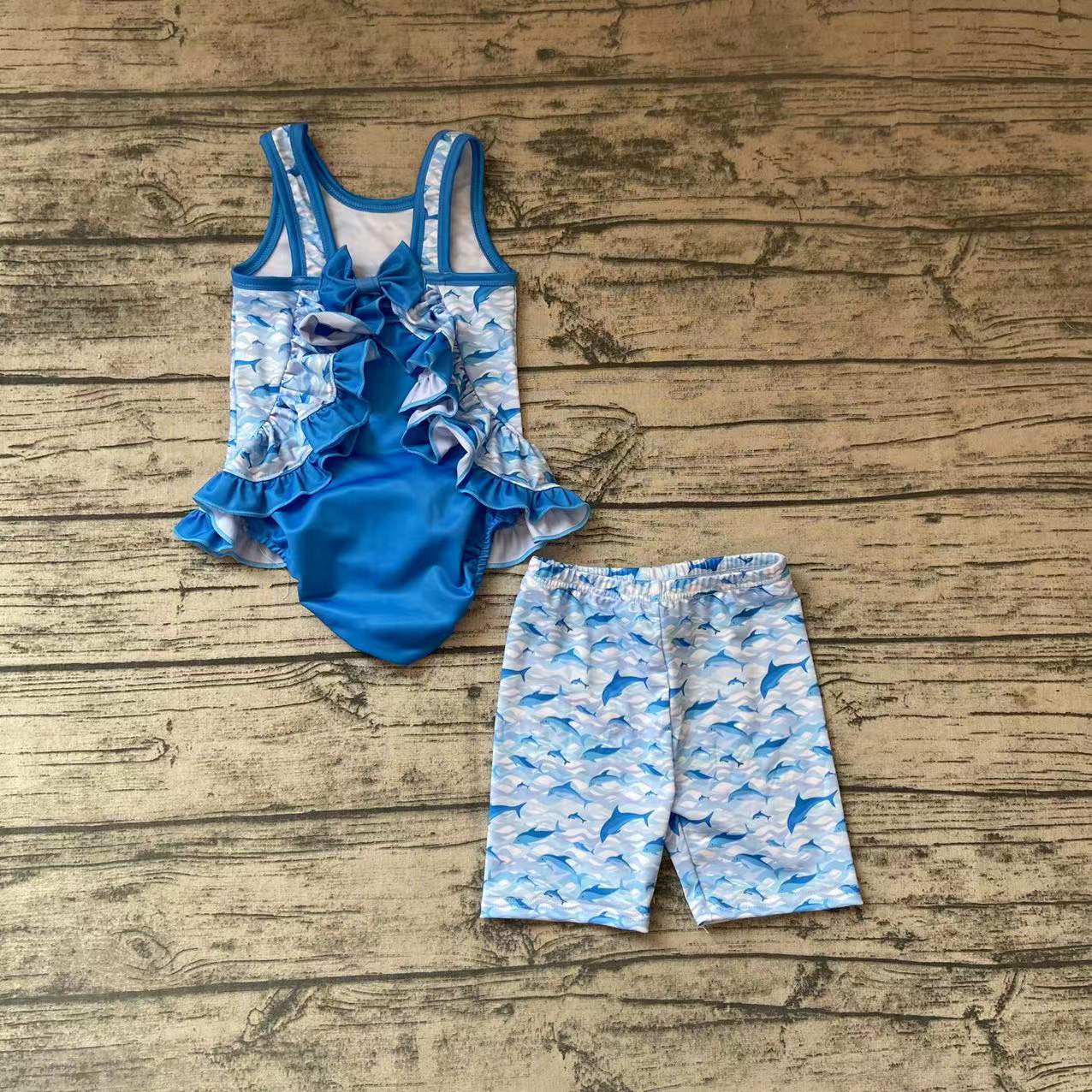 Blue sea ocean ruffles overall cartoon whale blue girl swimwear Jan 0115