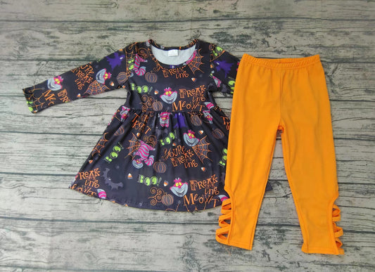 preorder pink cat orange hoodie trick or treat long sleeve yellow plaid pants girl outfit 0608