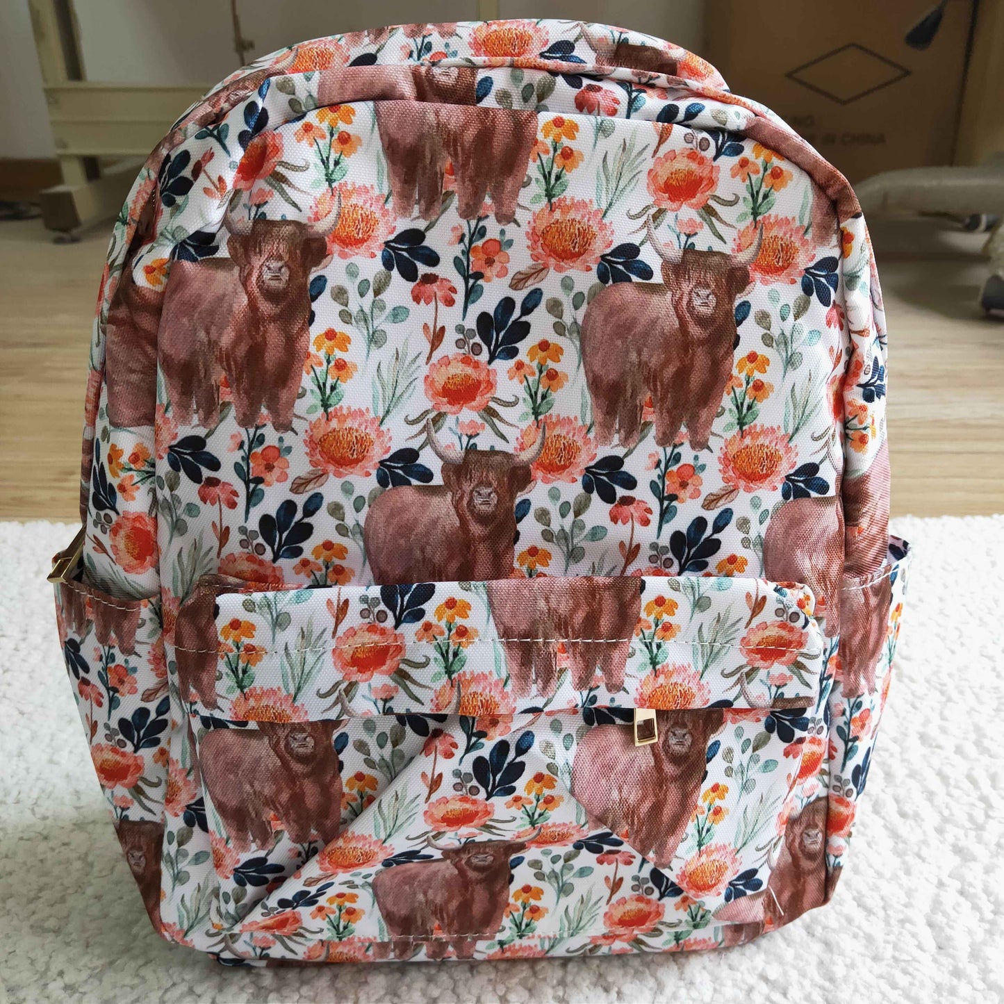 BA0027 RTS pink cow floral backpack RTS