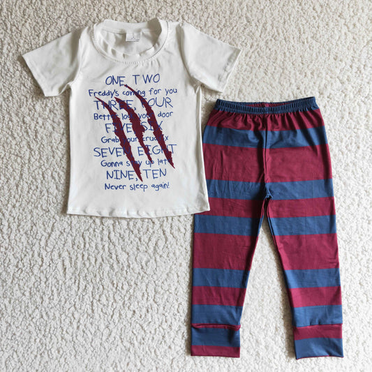 Promotion 202410 RTS  halloween boy letters white stripes short sleeve pants outfits