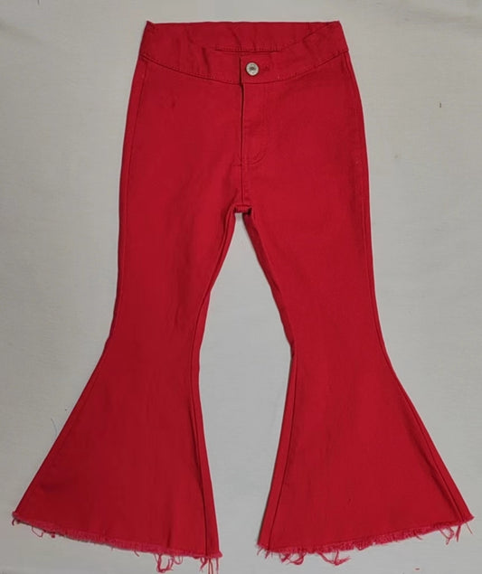 P0083 red elastic button bell bottom denim pants RTS 20230110 preorder