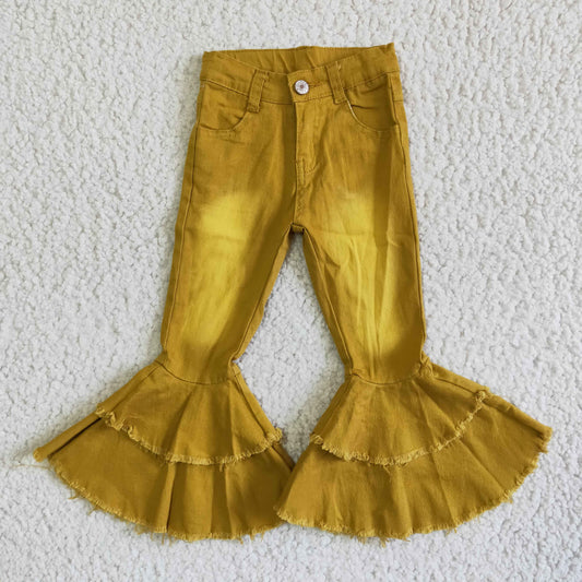 RTS Girls double ruffle bleached apricot color denim pants 0525
