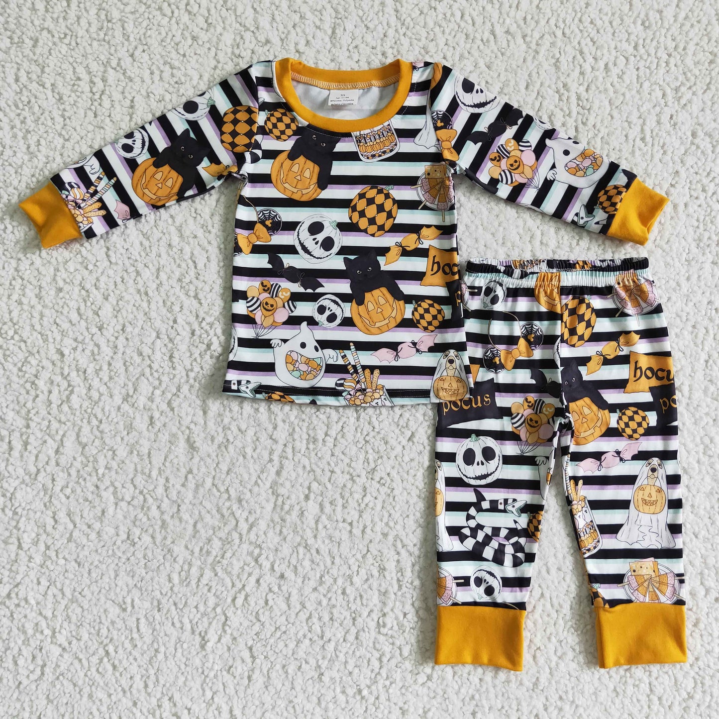 RTS orange pumpkin halloween long sleeve pants BOY pajamas outfit 0905