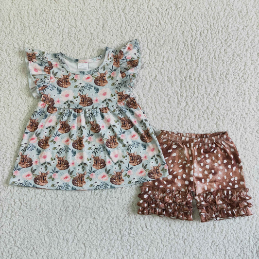 promotion GSSO0054 Brown deer puffy short sleeve girl shorts outfit summer clothes RTS