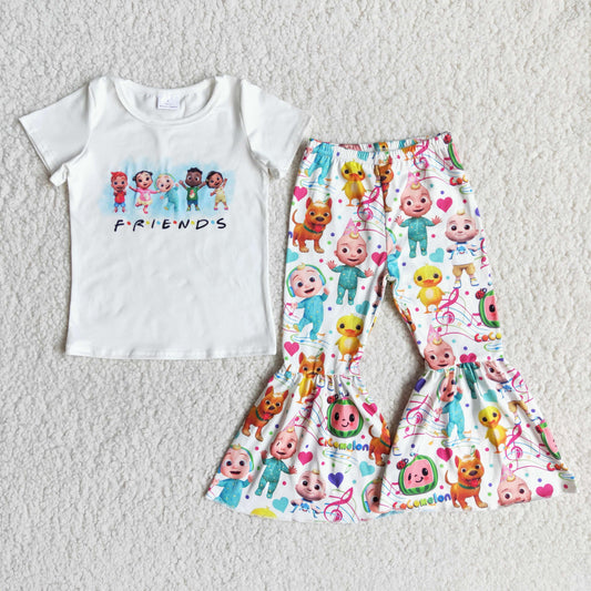 Promotion RTS E13-4 COCOfriends letters watermelon white short sleeve bell bottom pant girl outfit 0111