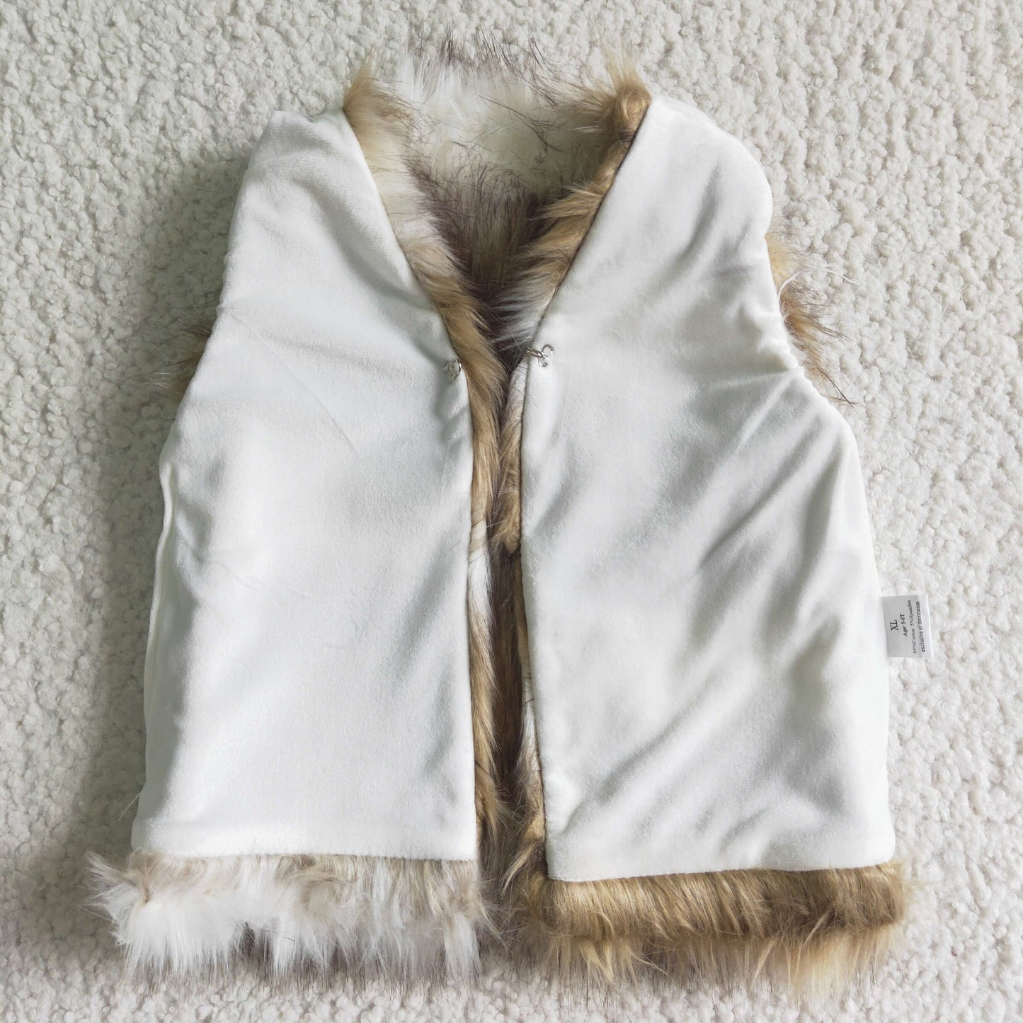 brown white man-made fur plush vest