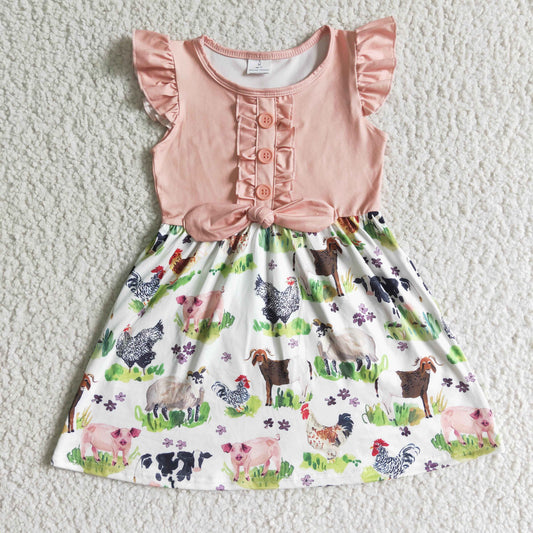 GSD0097 RTS pink puffy bow farm cow chicken animal girl dress clothes horse promotion