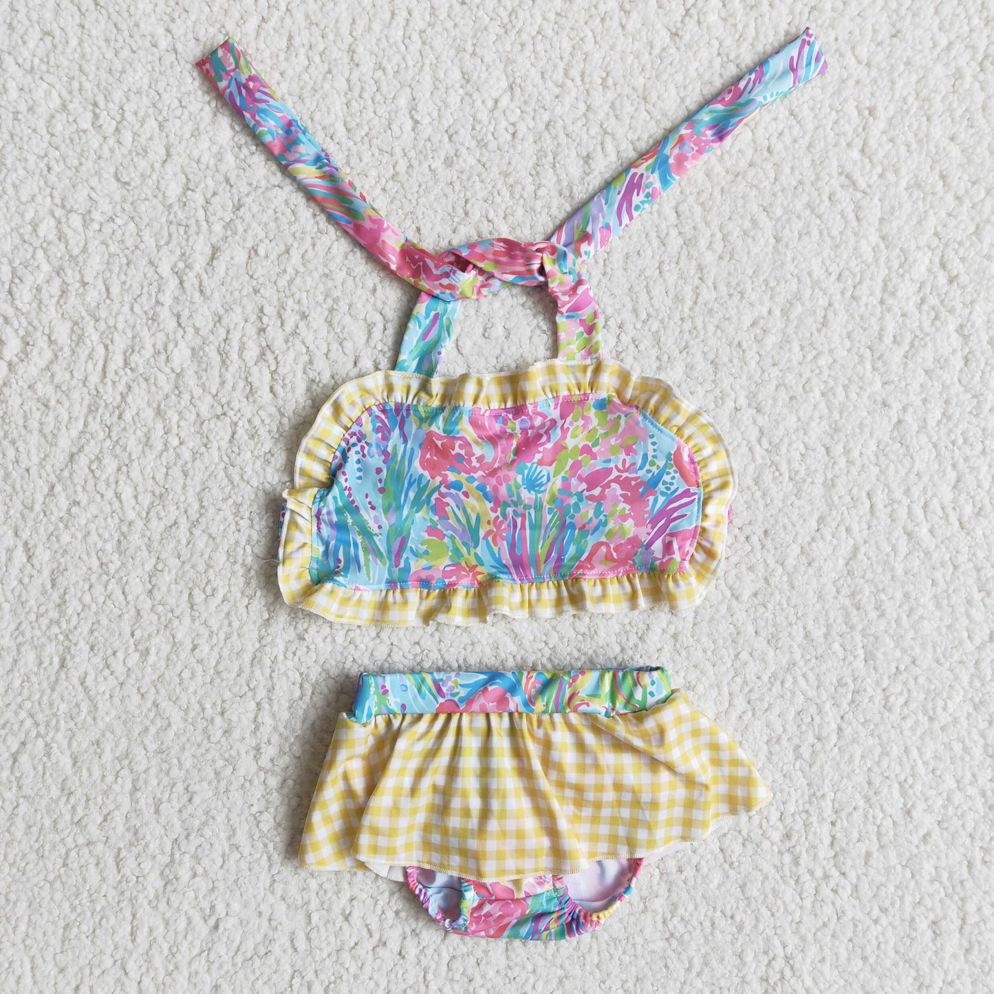 yellow plaid colorful girl swimwear Jan 0105