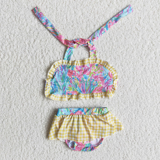 yellow plaid colorful girl swimwear Jan 0105