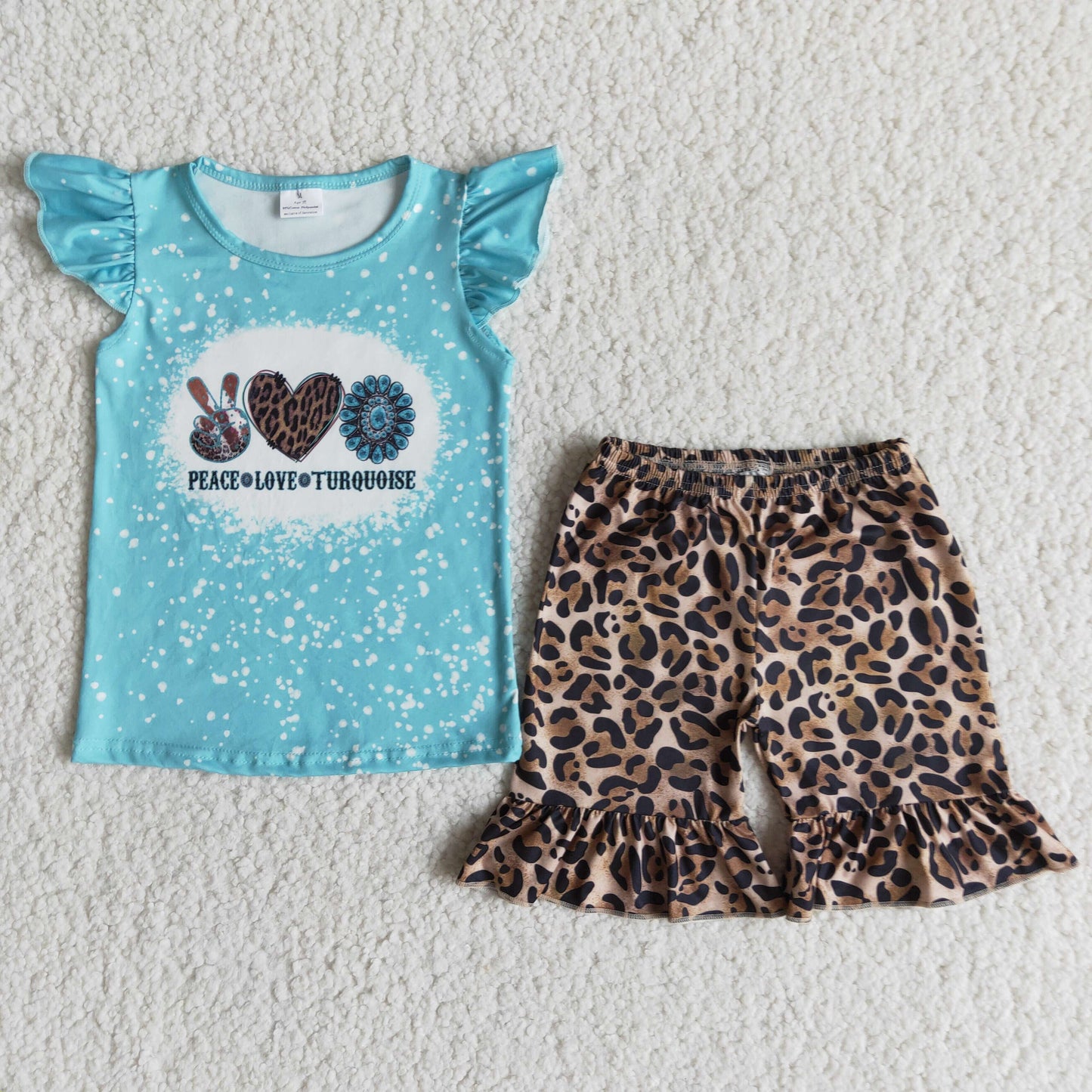 promotion A15-2 turouoise letters blue dot leopard print girl short sleeve shorts