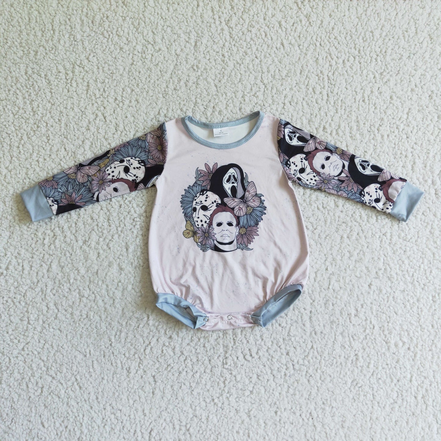 RTS grey skull goast lake halloween long sleeve baby boy bubble romper 0808 LR0082