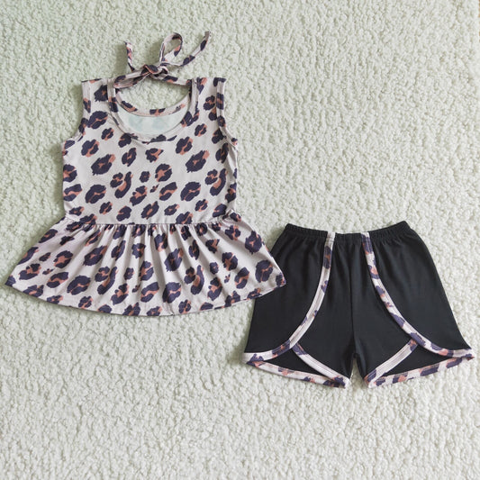 GSSO0052 sun-top leopard top ruffles short sleeve shorts girl outfit 20230316 RTS