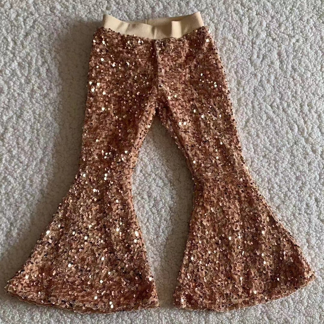 girl bell bottom golden sequin long pants