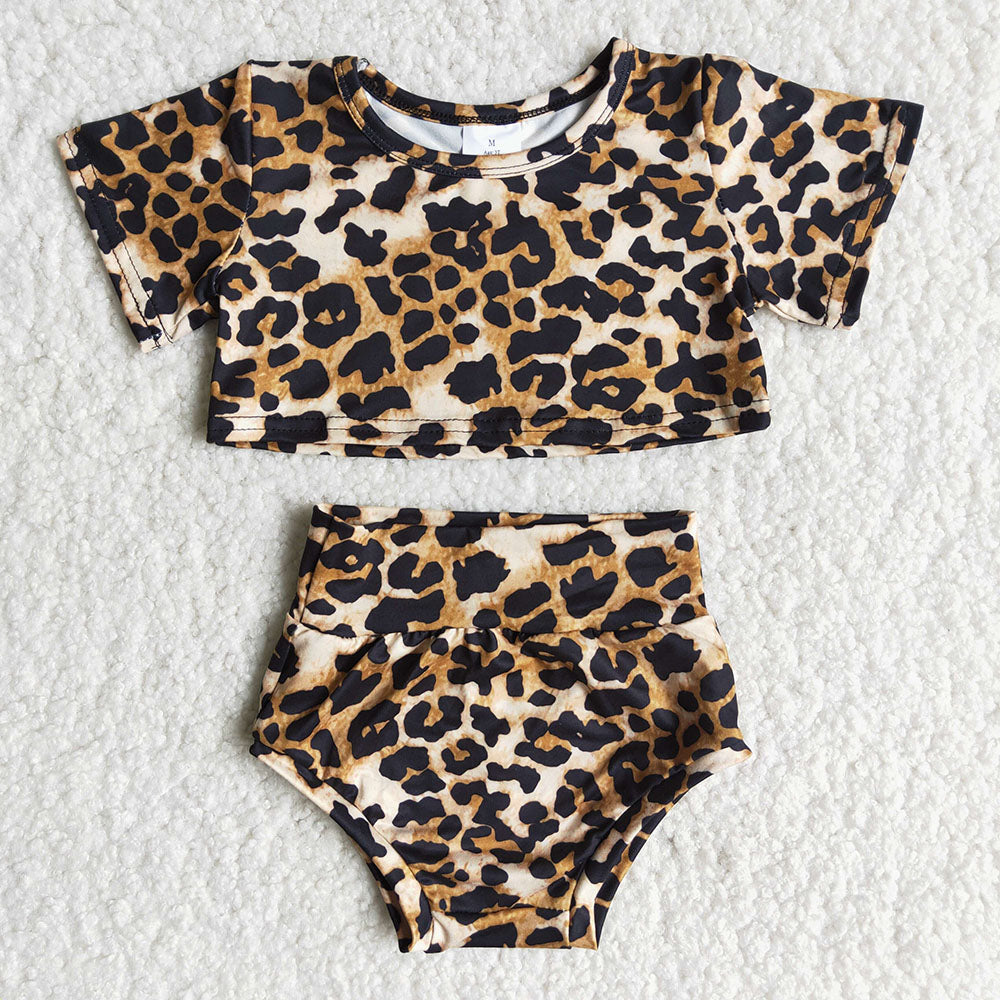 leopard print girl short sleeve bummie set