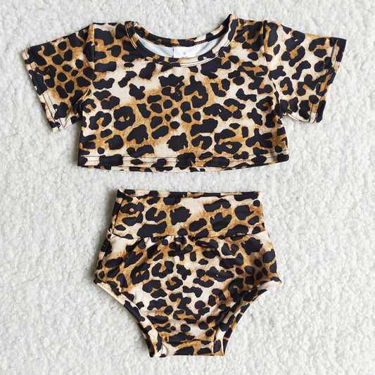 leopard print girl short sleeve bummie set