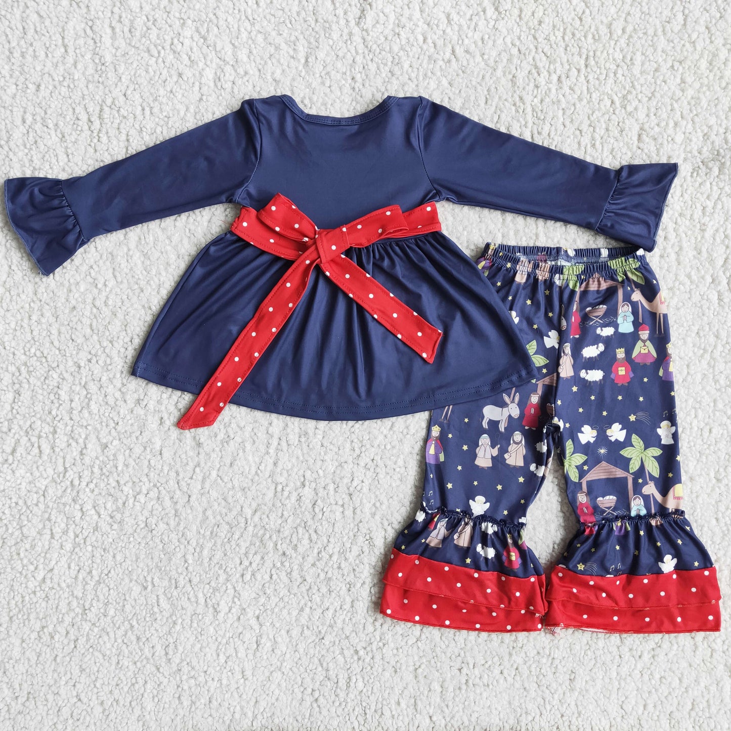 promotion 6 A12-17 Virgin Mary 6 a12-17 navy girl tunic lace sheep bow long sleeve pants outfits