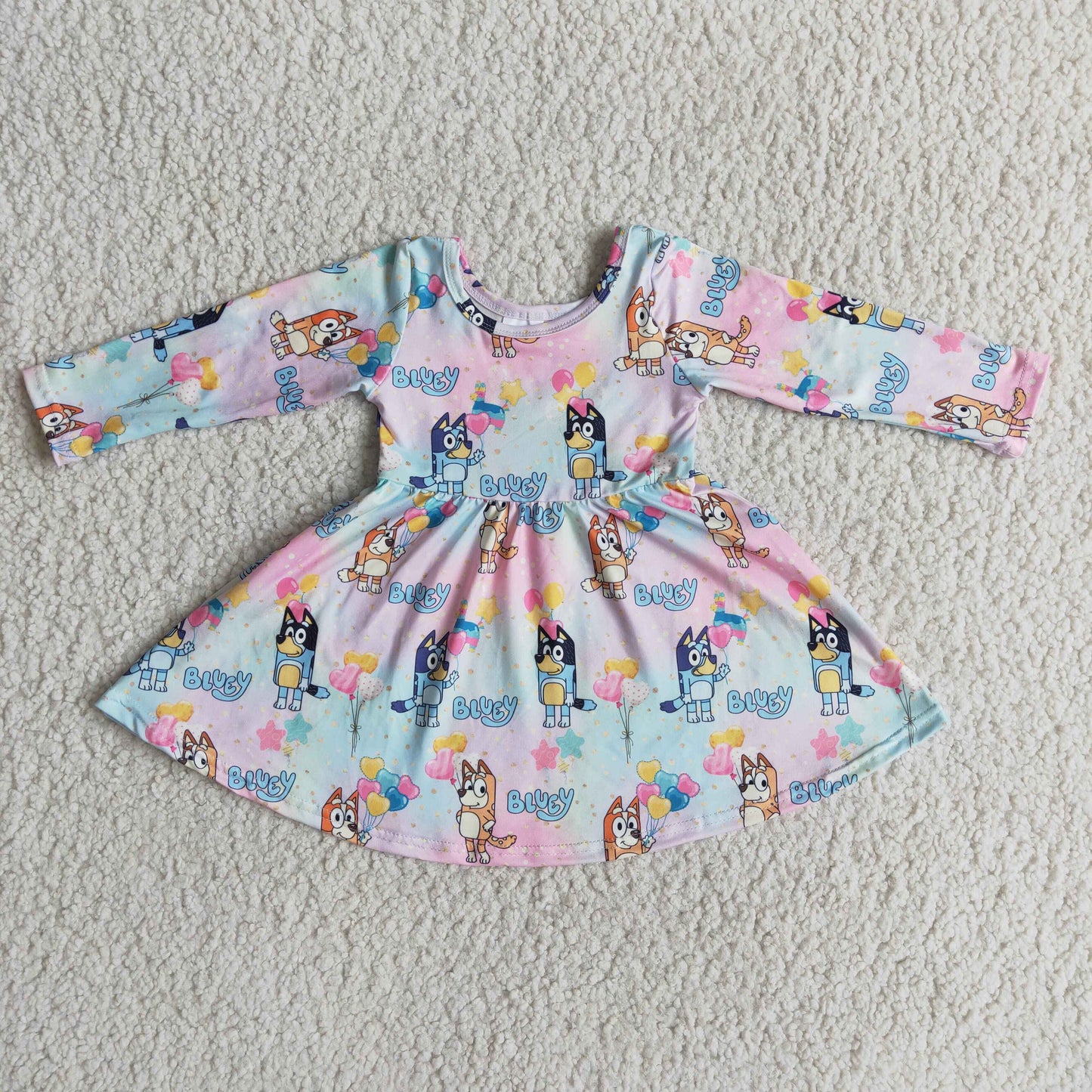 6A7-17 cartoon balloon pink blue long sleeve girl dress RTS