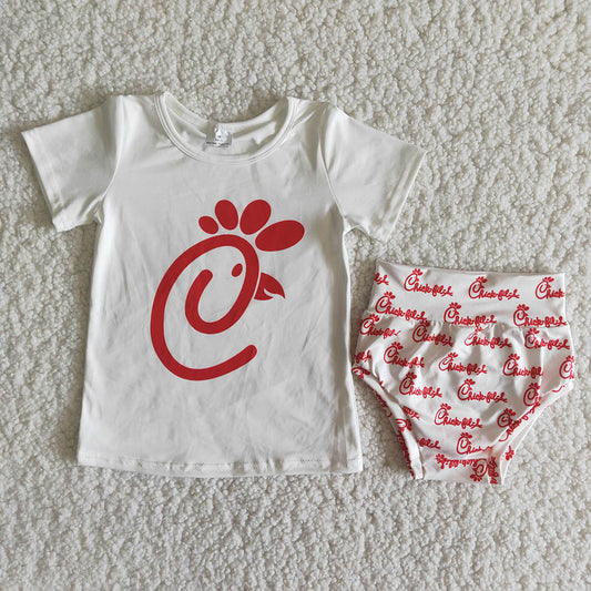 cartoon chick red letters girl short sleeve bummie set